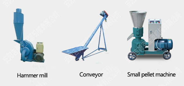 Hammer mill, conveyor and small pellet machine